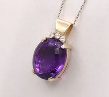 Load image into Gallery viewer, Vintage 14k Gold Amethyst Diamond Pendant.