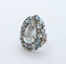 Load image into Gallery viewer, Large Aquamarine Diamonds 18K White Gold Statement Cocktail Ring