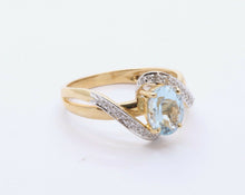Load image into Gallery viewer, Vintage Ladies Natural Aquamarine Diamonds 14K Yellow White Gold Ring