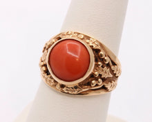 Load image into Gallery viewer, Victorian Edwardian Red Coral 14K Rose Gold Unisex Ring