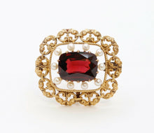 Load image into Gallery viewer, Pristine Victorian Garnet Pearls 14K Yellow Gold Brooch Pin Pendant