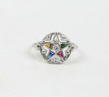 Load image into Gallery viewer, Art Deco Eastern Star 14K White Gold Diamonds Ruby Emerald Sapphire Topaz Ring