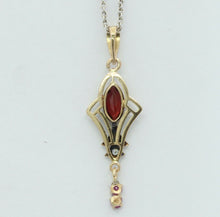 Load image into Gallery viewer, Art Nouveau Ruby Diamonds Garnet 10K Gold Pendant
