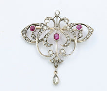 Load image into Gallery viewer, Edwardian 18K & Silver Diamond Ruby Brooch