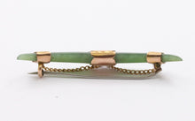 Load image into Gallery viewer, Antique 9K Yellow Gold Crescent Jade Pin