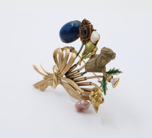 Load image into Gallery viewer, Vintage 14K Gold Stick Pin Conversion Brooch, Enamel Sapphire, Pearl.