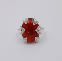 Load image into Gallery viewer, Vintage 14K White Gold Carnelian, Diamond Ring
