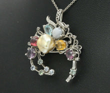 Load image into Gallery viewer, Vintage 18K White Gold Multi-Gemstone Diamond Brooch Pendant