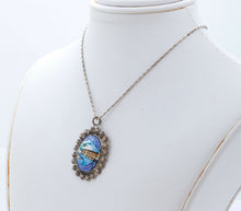 Load image into Gallery viewer, Beautiful Vintage 925 Silver Enamel Portrait Floral Pendant and Chain