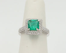 Load image into Gallery viewer, Vintage 14K White Gold Emerald Diamond Cocktail Ring