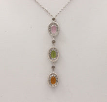 Load image into Gallery viewer, Classic 14K Gold Three Stones Multi Color Stone, Diamond Drop Pendant. Necklace.