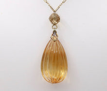 Load image into Gallery viewer, Vintage 14K Yellow Gold Carved Citrine Pendant and Necklace