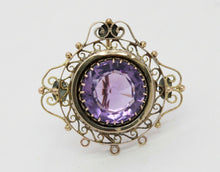 Load image into Gallery viewer, Victorian 14K Yellow Gold Amethyst Pendant Brooch