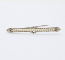 Load image into Gallery viewer, Antique 10K White Gold Art Deco Pearl Bar Brooch, Pin
