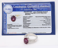 Load image into Gallery viewer, Large Cocktail Rhodolite Garnet Diamonds 14K White Gold Ring