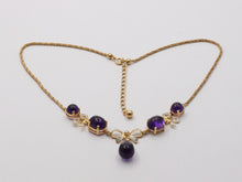 Load image into Gallery viewer, Estate Chandelier Amethyst Diamonds 14K Yellow Gold Necklace