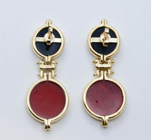 Load image into Gallery viewer, Italian 18K Yellow Gold Art Glass Portrait Cherub Dangle Earrings
