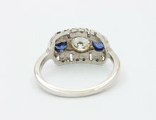 Load image into Gallery viewer, Art Deco Diamond Sapphires 14K White Gold Ring