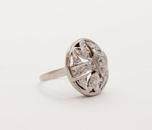 Load image into Gallery viewer, Art Deco Diamonds Hearts 14K White Gold Ring