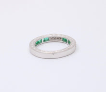 Load image into Gallery viewer, Gorgeous 14K White Gold Emerald & Diamond Half Eternity Ring Band, Wedding Band.