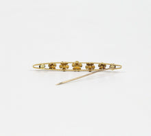 Load image into Gallery viewer, Art Nouveau 14K Yellow Gold Forget Me Not Flower Enamel Bar Pin