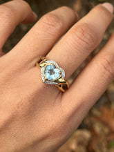 Load image into Gallery viewer, Vintage Heart Blue Topaz & Diamond 14K Yellow Gold Ring