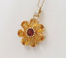 Load image into Gallery viewer, Cute Vintage 14K Yellow Gold Citrine Rubellite Floral Pendant