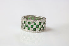 Load image into Gallery viewer, Vintage Checkerboard Tsavorite Garnet and Diamond 18K White Gold Ring