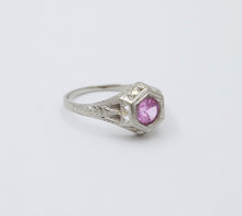 Load image into Gallery viewer, Art Deco 18K White Gold Pink Sapphire Filigree Ring Band, Engagement Ring