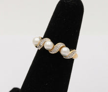 Load image into Gallery viewer, Vintage 14K Yellow White Gold Pearls Diamonds Ring