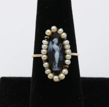 Load image into Gallery viewer, Victorian Navette Cameo Agate Natural Pearls 14K Yellow Gold Ring