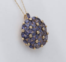 Load image into Gallery viewer, Vintage Tanzanite Diamonds 10K Yellow Gold  Hydrangea Pendant Brooch Pin