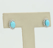 Load image into Gallery viewer, Ladies 14K White Gold Turquoise Diamonds Earrings
