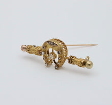 Load image into Gallery viewer, Victorian Era Russian Diamond Seed Pearls 16K Yelllow Gold Brooch Pin