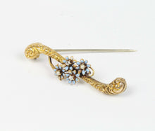 Load image into Gallery viewer, Victorian 14K Yellow Gold Enamel Forget Me Not Floral Brooch