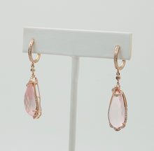 Load image into Gallery viewer, Lovely 14K Rose Gold Pink Quartz & Diamond Drop Earrings.