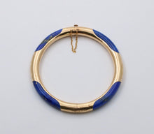 Load image into Gallery viewer, Vintage Lapis Lazuli 14K Yellow Gold Hinge Bracelet