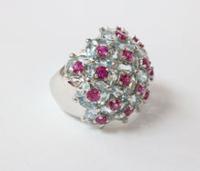 Load image into Gallery viewer, Large Statement Aquamarines Rubies 18K White Gold Dome Ring