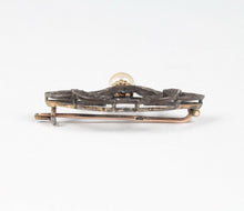 Load image into Gallery viewer, Victorian 10K Yellow Gold and Silver Diamond Pearl Brooch