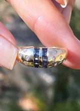 Load image into Gallery viewer, Vintage 14K Yellow Gold Sapphire Diamond Dome Ring. Ring band