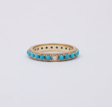 Load image into Gallery viewer, Vintage 14K Yellow Gold Turquoise & Diamond Eternity Band, Stacking Ring