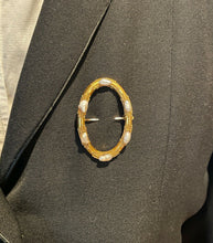 Load image into Gallery viewer, Victorian Etruscan Revival 14K Yellow Gold Baroque Pearl Oval Brooch Pin