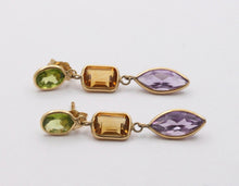 Load image into Gallery viewer, Fun 14K Yellow Gold Multi Color Quartz Hanging Earrings