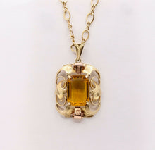 Load image into Gallery viewer, Lovely Vintage 14K Yellow Rose Gold Citrine Pendant 10K Open Link Chain
