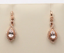 Load image into Gallery viewer, Beautiful 10K Rose Gold Pear Shape Pink Quartz and Diamond Dangling Earrings