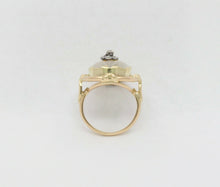 Load image into Gallery viewer, Vintage 14K Yellow Gold Floral Diamond Carved Rock Crystal Ring