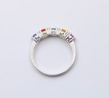 Load image into Gallery viewer, Fun 14K White Gold Multi Color Sapphire And Diamond Ring Band