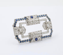 Load image into Gallery viewer, Art Deco Platinum Diamond & Sapphire Brooch, Pin