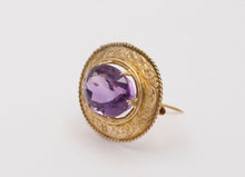 Load image into Gallery viewer, Victorian Revival Oval Amethyst 14K Yellow Gold Brooch Pin