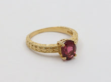 Load image into Gallery viewer, Vintage 14K Yellow Gold Rubellite Engraved Solitaire Ring